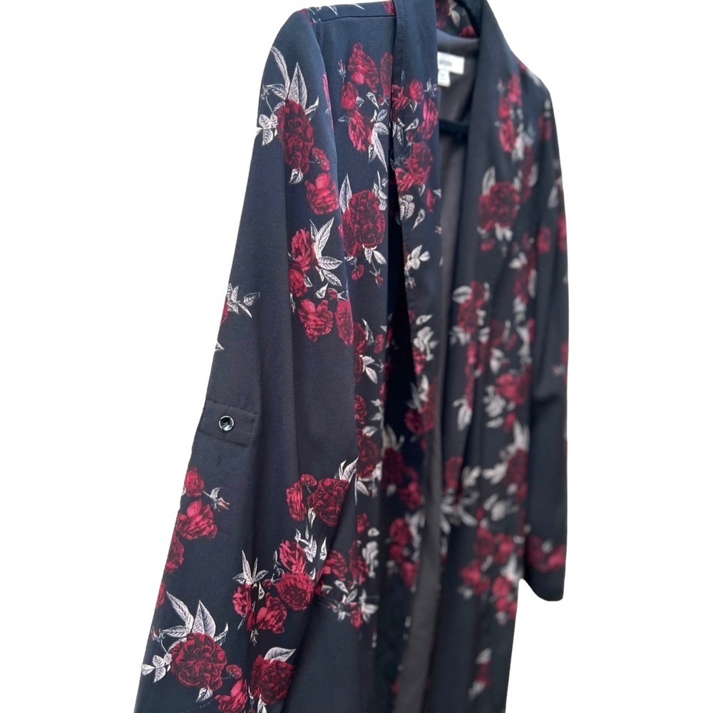 Kensie Dark Floral Shawl Collar Rose Noir Trench Midi Coat/Dress Size XS - Picture 7 of 15